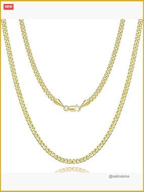 14K Gold Plated Cuban Link Chain Necklace Waterproof Lobster Clasp